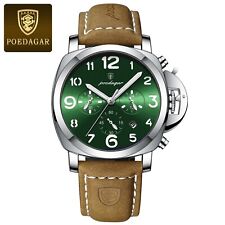 Poedagar Montre Quartz Homme Couleur Vert Bracelet Marron en Acier Inoxydable