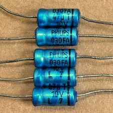 5 Condensateurs 47µF - 10V DC - NOS - Philips 030FA Axial 47uf