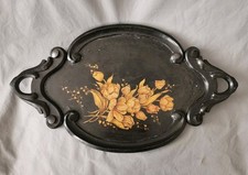 Plateau en bois laqué peint décor de fleurs Napoléon III