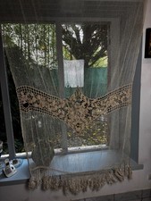 Rideau français vintage 1925 en crochet et filet fait main tissu textile antique