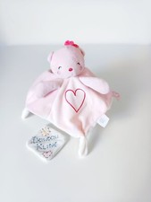 Doudou Plat/Mouchoir Carré Ours Blanc Rose Coeur Noeud - Mots D'enfants Leclerc