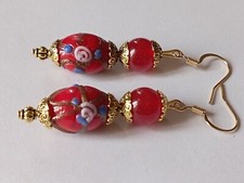 Boucles  d oreilles  perles de murano faite au chalumeau , perl int plaquées or