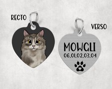 Médaille pour chat Norvégien personnalisée avec nom et numéro de téléphone