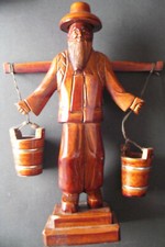 Porteur D'Eau,Chiffre en Bois D'Un D'Homme Avec 2 Mobile Seaux ,Asie / Chine