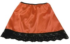 Jupon Half slip  Satin Orange dentelle noire longeur mini 30 cm Made in France