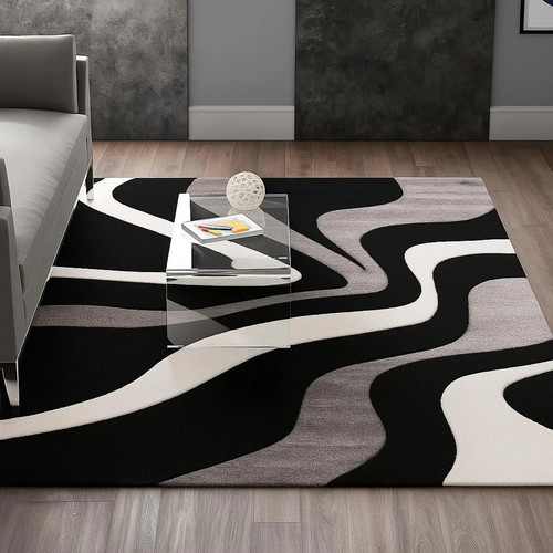 Tapis abstrait noir blanc