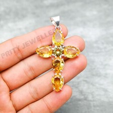 Pendentif croix citrine argent