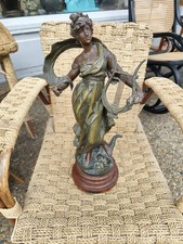 Grande Statue Regule Patiné Bronze Muse Champêtre Signé Louis Auguste Moreau