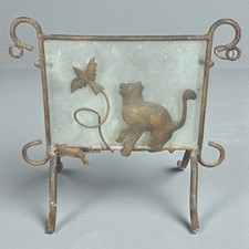 Bougeoir fer forgé décor chat et oiseau vintage support bougie déco rétro