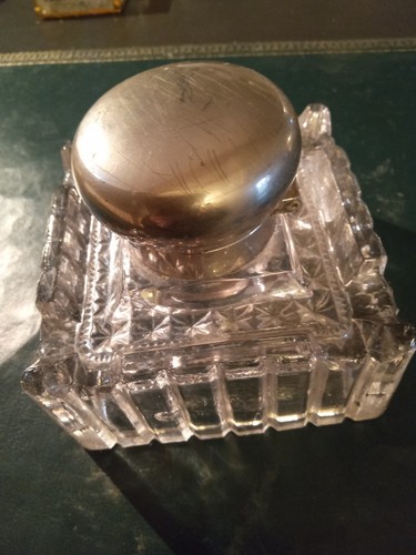 Encrier ancien cristal 10cm - ancien, en