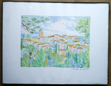 grande lithographie signée: village provençal