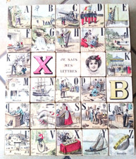 c. 1900 - GRAND JEU DE CUBES ALPHABETIQUES ANCIENS - JOUET XIXe FRANCE