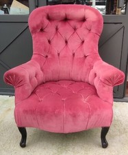 Ancien Fauteuil Capitonné Napoléon III/Vieux Rose/19 Ème Siècle/Pied Bois Noirci