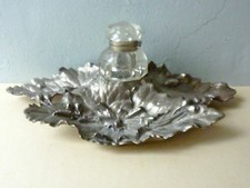 encrier en métal argenté Art Nouveau, insectes, Silver Plated Metal Inkwell 19th