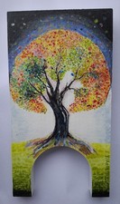 ?TABLEAU Peinture Gouache sur Bois. Arbre De Vie. Art-Déco. Zen, Feng Shui