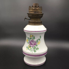 Ancienne lampe a pétrole bouquet de fleurs faïence - Oil Lamp Vintage