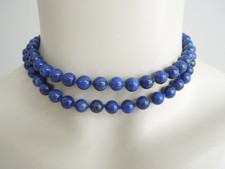 Collier Vintage En Lapislazuli Boules Bleues 925 Argent Plaqué Or 69,0 G/78,5 CM