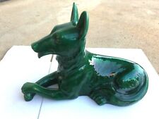 Statue Chien Berger Allemand Vert en Faïence émaillée Saint Clément 40 cm Réf 1