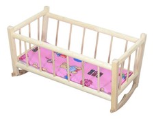 Berceau RETRO bois basculant naturel – jouet poupée enfant