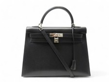 SAC A MAIN HERMES KELLY 32 SELLIER CUIR EPSOM NOIR 2004 BANDOULIERE NEW HANDBAG