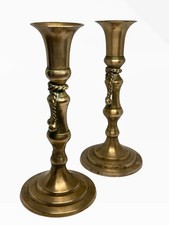 Paire de chandeliers en laiton antique avec cordes et pompons