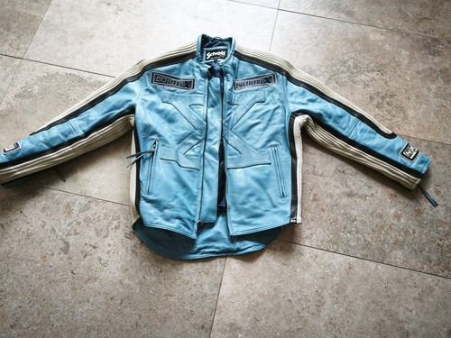 Veste schott cuir bleu - veste,
