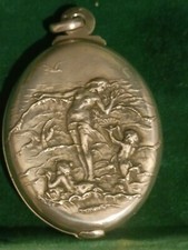 Superbe et GRAND PENDENTIF PORTE PHOTO  MIROIR   Art Nouveau Argent Massif 