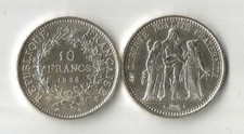 10 Francs Hercule Argent 1968 avec Point-accent sur le 1er E de République.