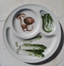 Assiette porcelaine à compartiments, vintage 1960, décor de légumes