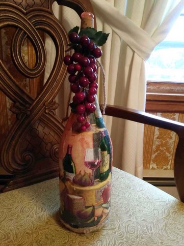 Decoupage bottle wine with - decoupage, of
