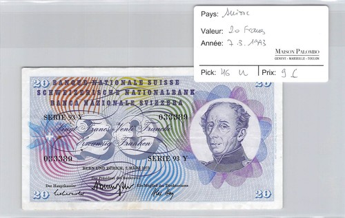 Billet suisse 20 francs - billet,