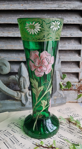 Ancien vase verre emaille - ancien, en