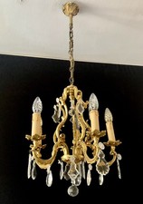 Lustre Louis XV bronze véritable cristaux Lucien Gau Paris