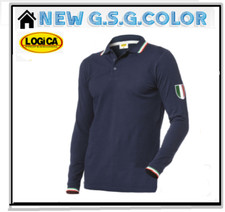 T-Shirt Homme Polo Manches Longues Couleur Bleu 100% COTON
