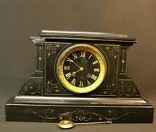 AA Pendule borne 28cm ancienne marbre noir XIXém clock signée fonctionne  bien 