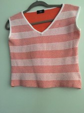 Solo Studio Italian Made Sleeveless V -Neck Orange and White Knit Top Size L