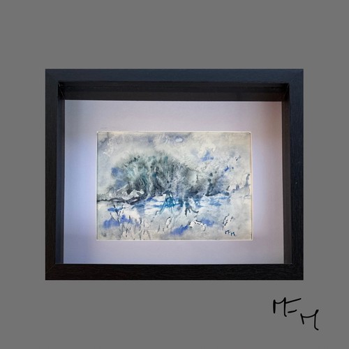 Tableau aquarelle paysage bleu - tableau,