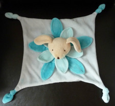 20.* DOUDOU PLAT LA HALLE KIMBALOO ALOHA LAPIN bleu beige col pétales TBE