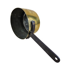 Grande Casserole Cuivre Doré Laiton Manche en Fer Forgé Vintage