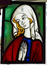 vintage VITRAIL VIERGE MARIE Fritz Haufler SUISSE buntglas SWISS ART etain MARIA