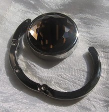 ACCROCHE-SAC PORTE-SAC CLIP SAC ROND METAL ARGENTE AVEC CRISTAL CAFE MARRON *SU5