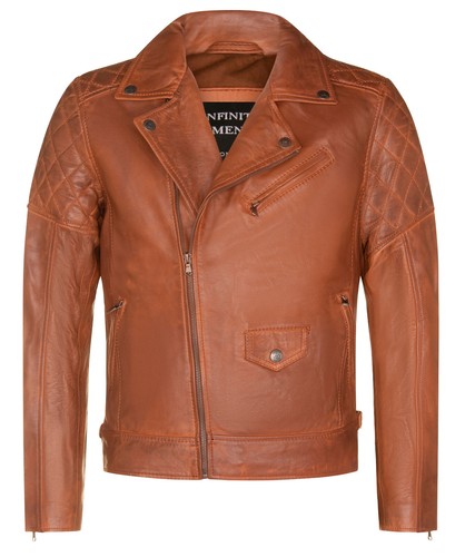Veste biker cuir marron tan - en,
