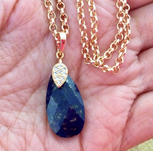 Collier plaqué lapis - plaqué, or-lapis