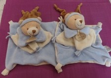 T2G / lot de 2 ours plat bleu marron écru GALERIES LAFAYETTE DOUDOU ET COMPAGNIE