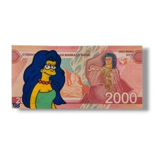Marge Simpson – Art Unique sur Billet d'Ouzbekistan | Œuvre Originale