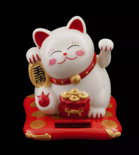 Chat  chinois solaire 7 cm blanc - Maneki Neko patte animée solaire