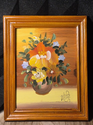 Tableau vintage fleurs peint