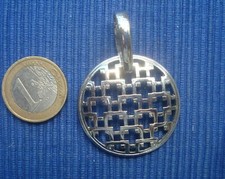 B34 GRAND Pendentif Rond Ajouré Métal Chromé Signé PIERRE LANG Bijou Créateur