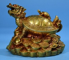 4,4 "marqué cuivre doré stand richesse argent tortue dragon sculpture