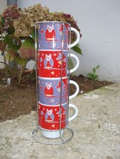 set de 4 tasse ceramique chouette sur support petit déjeuner mug